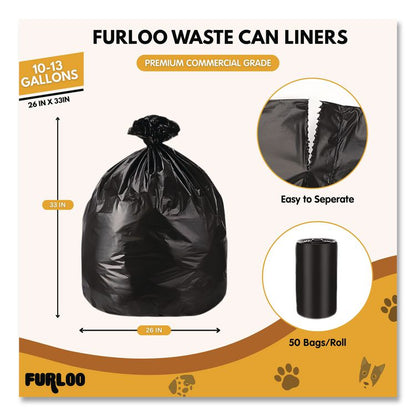 13-Gallon Heavy Duty Dog Waste Station Can Liners, Open-Face, 13 Gallons, 26" x 33", Black, 50 Bags/Roll, 2/Pack