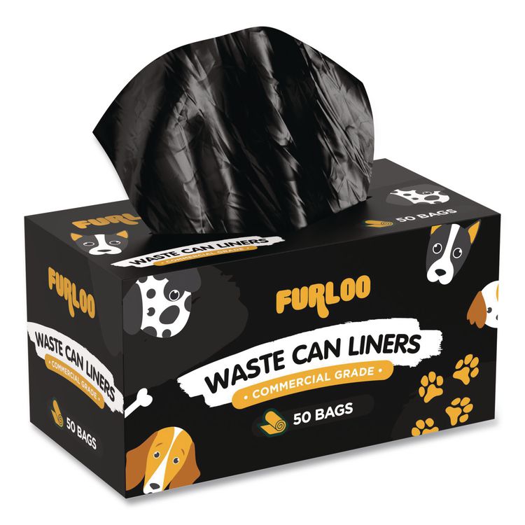 13-Gallon Heavy Duty Dog Waste Station Can Liners, Open-Face, 13 Gallons, 26" x 33", Black, 50 Bags/Roll, 2/Pack