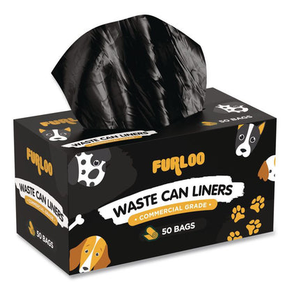 13-Gallon Heavy Duty Dog Waste Station Can Liners, Open-Face, 13 Gallons, 26" x 33", Black, 50 Bags/Roll, 2/Pack