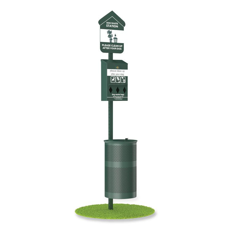 Pet Waste Station Starter Kit with Roll Bag Dispenser, Bags and Liners, 11.5 gal, Top Door, Green