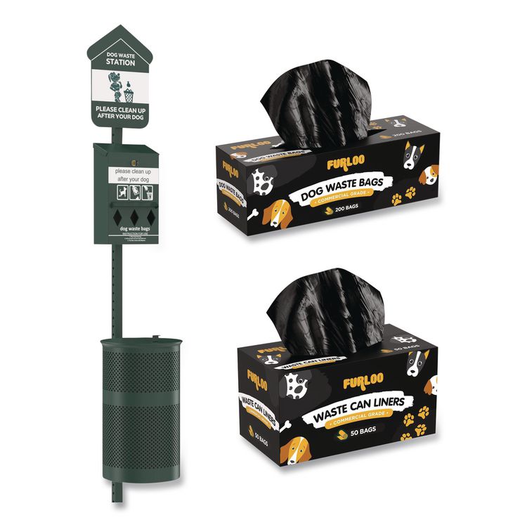 Pet Waste Station Starter Kit with Roll Bag Dispenser, Bags and Liners, 11.5 gal, Top Door, Green