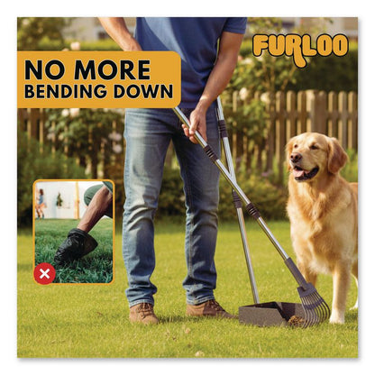 Dog Pooper Scooper Set with Heavy-Duty Metal Tray, Rake and Spade, 37.8" Length Black/Silver