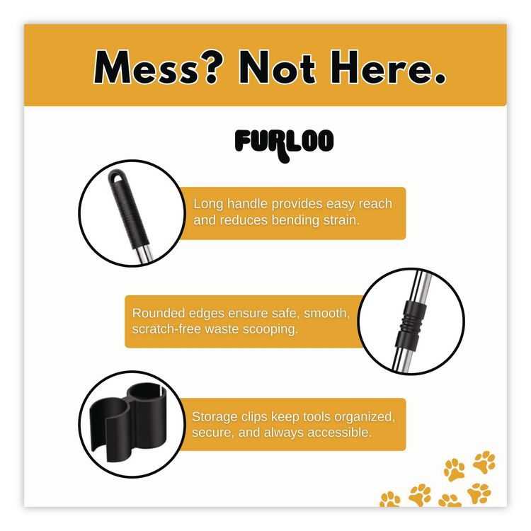 Dog Pooper Scooper Set with Heavy-Duty Metal Tray, Rake and Spade, 37.8" Length Black/Silver