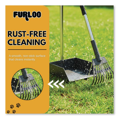 Dog Pooper Scooper Set with Heavy-Duty Metal Tray, Rake and Spade, 37.8" Length Black/Silver