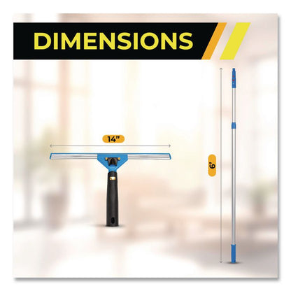 Pro Window Washing Kit with Swivel Squeegee and 6 ft Telescopic Pole, 14" Wide Blade, 2/Kit