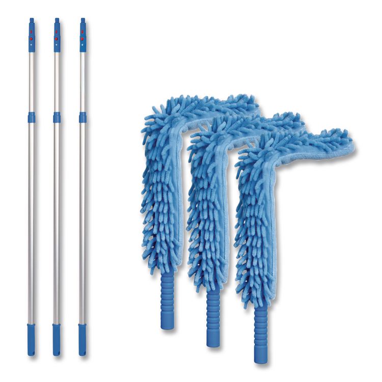 Flexible Wand Duster with Microfiber and Chenille Sleeve and 6 ft Telescopic Pole, 3/Kit
