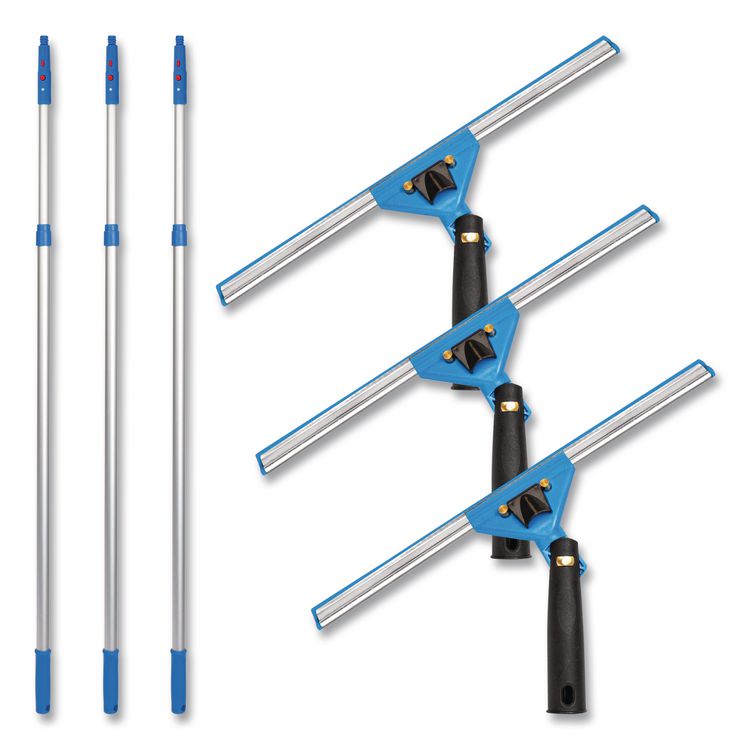 Pro Window Washing Kit with Swivel Squeegee and 6 ft Telescopic Pole, 14" Wide Blade, 3/Kit