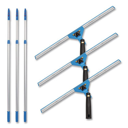 Pro Window Washing Kit with Swivel Squeegee and 6 ft Telescopic Pole, 18" Wide Blade, 3/Kit