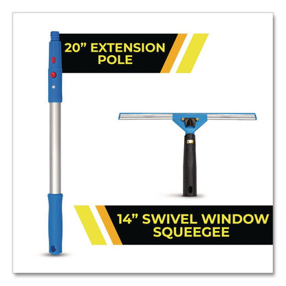 Pro Window Washing Kit with Swivel Window Squeegee and 20" Pole, 14" Wide Blade