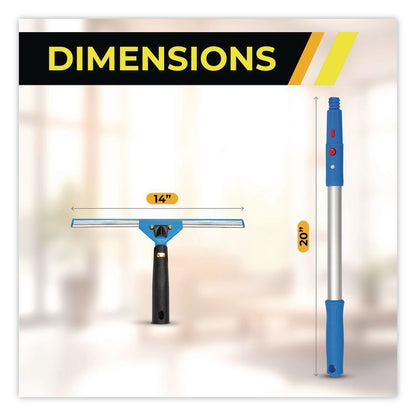 Pro Window Washing Kit with Swivel Window Squeegee and 20" Pole, 14" Wide Blade, 2/Kit