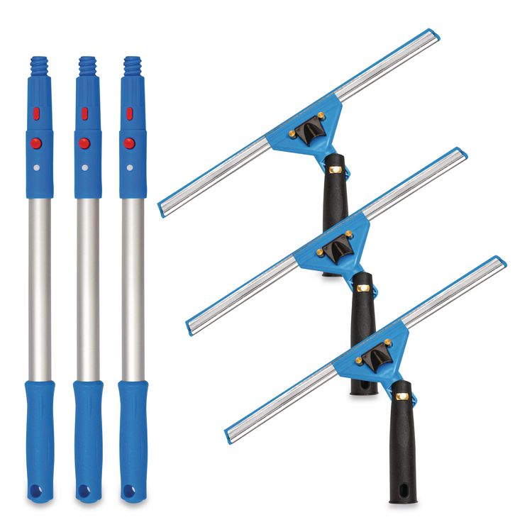 Pro Window Washing Kit with Swivel Window Squeegee and 20" Pole, 14" Wide Blade, 3/Kit