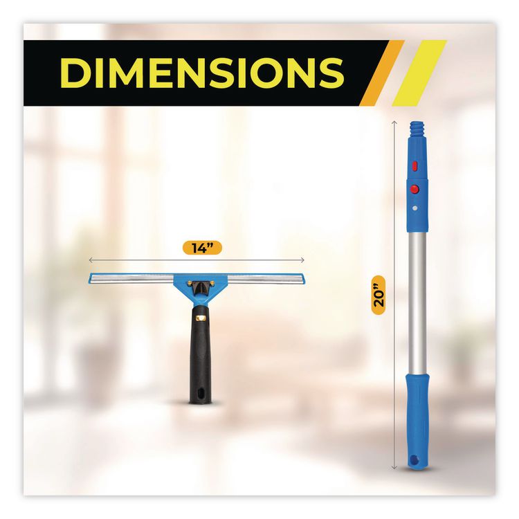 Pro Window Washing Kit with Swivel Window Squeegee and 20" Pole, 14" Wide Blade, 3/Kit