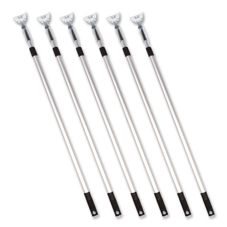 72" Aluminum Telescopic Dust Mop Handle, 1" dia x 42" to 72", Silver, 6/Pack