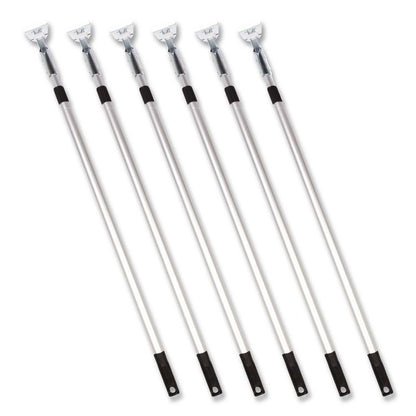 72" Aluminum Telescopic Dust Mop Handle, 1" dia x 42" to 72", Silver, 6/Pack