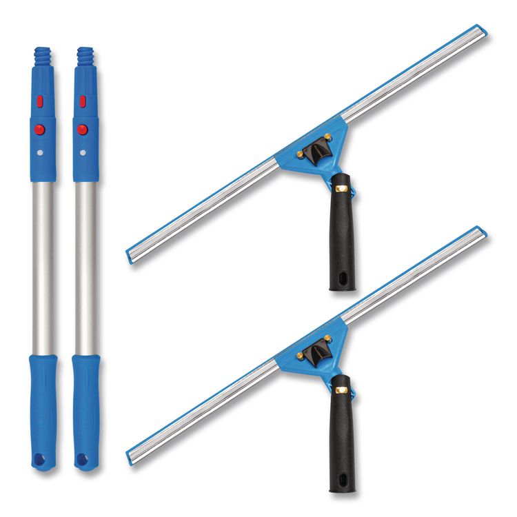 Pro Window Washing Kit with Swivel Window Squeegee and 20" Pole, 18" Wide Blade, 2/Kit