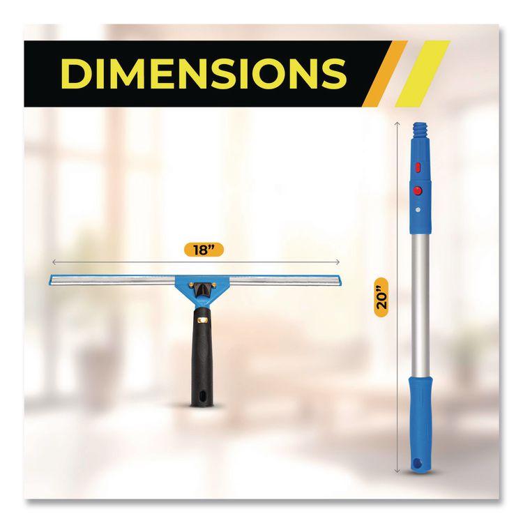 Pro Window Washing Kit with Swivel Window Squeegee and 20" Pole, 18" Wide Blade, 2/Kit
