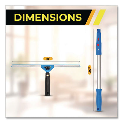 Pro Window Washing Kit with Swivel Window Squeegee and 20" Pole, 18" Wide Blade, 3/Kit