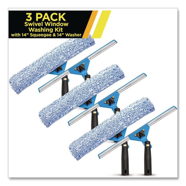 Swivel Window Washing Kit with Squeegee and Washer, 14" Wide, 3/Kit