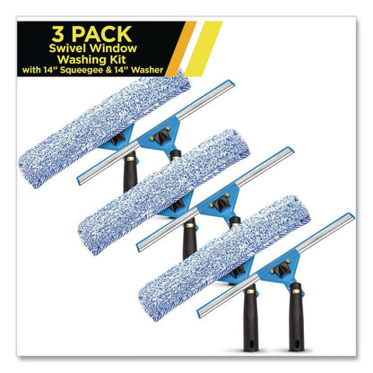 Swivel Window Washing Kit with Squeegee and Washer, 14" Wide, 3/Kit