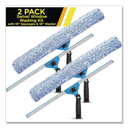 Swivel Window Washing Kit with Squeegee and Washer, 18" Wide, 2/Kit