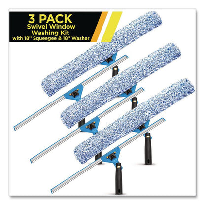 Swivel Window Washing Kit with Squeegee and Washer, 18" Wide, 3/Kit