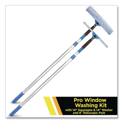 Pro Window Washing Kit with Squeegee, Washer and 6 ft Telescopic Pole, 14" Wide