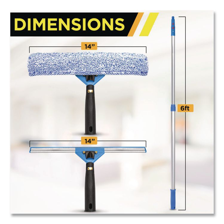 Pro Window Washing Kit with Squeegee, Washer and 6 ft Telescopic Pole, 14" Wide