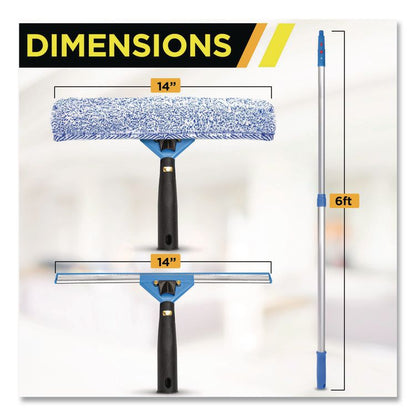 Pro Window Washing Kit with Squeegee, Washer and 6 ft Telescopic Pole, 14" Wide