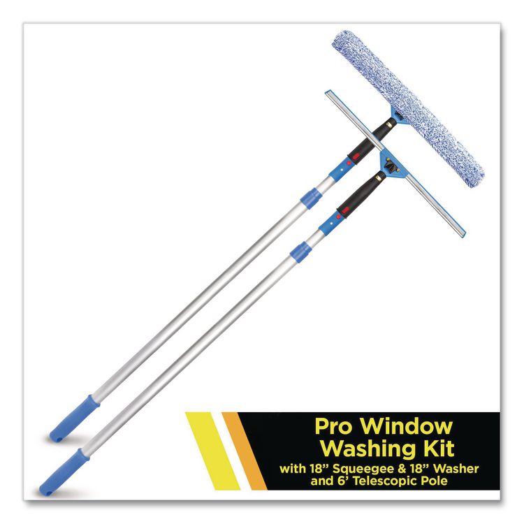 Pro Window Washing Kit with Squeegee, Washer and 6 ft Telescopic Pole, 18" Wide Blade