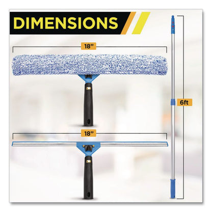 Pro Window Washing Kit with Squeegee, Washer and 6 ft Telescopic Pole, 18" Wide Blade, 2/Kit