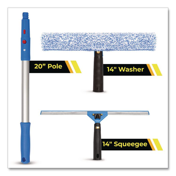 Pro Window Washing Kit with Squeegee, Washer and 20" Pole, 14" Wide Blade