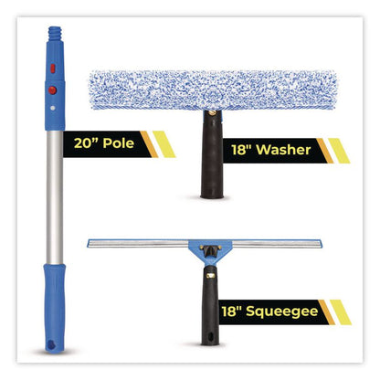 Pro Window Washing Kit with Squeegee, Washer and 20" Pole, 18" Wide Blade