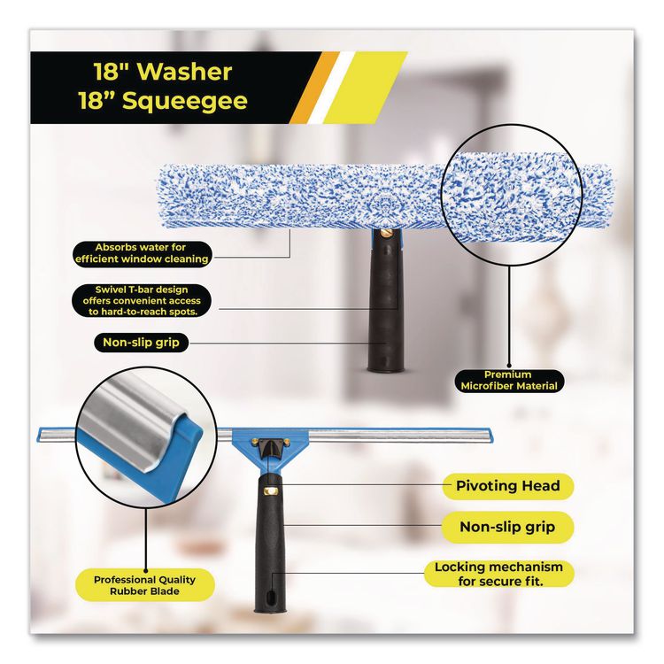 Pro Window Washing Kit with Squeegee, Washer and 20" Pole, 18" Blade, 3/Kit