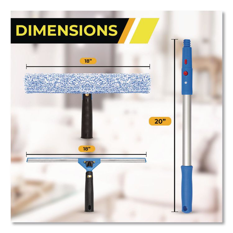 Pro Window Washing Kit with Squeegee, Washer and 20" Pole, 18" Blade, 3/Kit