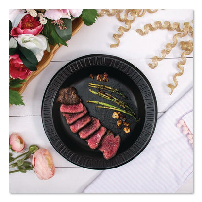 Quiet Classic Laminated Foam Dinnerware, Plate, 10.25" dia, Black, 125/Pack, 4 Packs/Carton