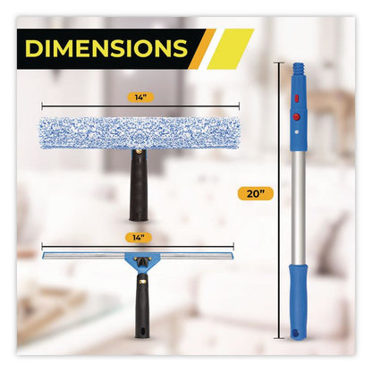 Pro Window Cleaning Kit with 14" Squeegee, 14" Washer, 20" Pole and 3 Gallon Heavy-Duty Bucket, 3/Kit