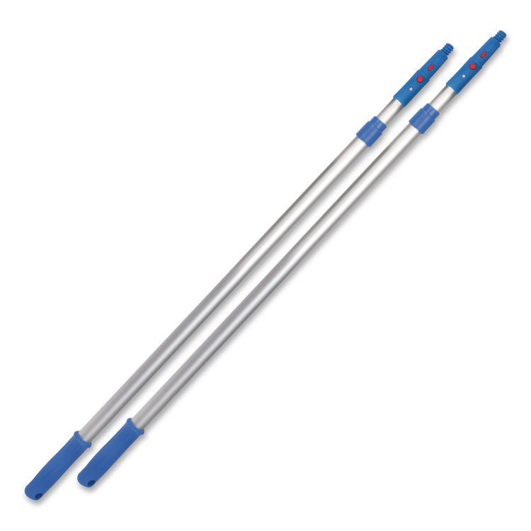 6 ft Telescopic Aluminum Extension Pole with Click/Lock Adapter Cone, 3.5 ft to 6 ft, Blue/Silver, 2/Pack