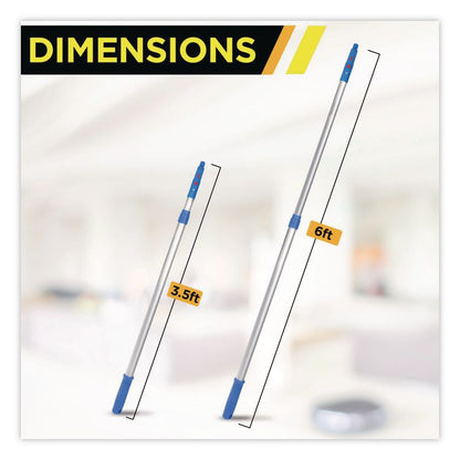 6 ft Telescopic Aluminum Extension Pole with Click/Lock Adapter Cone, 3.5 ft to 6 ft, Blue/Silver, 2/Pack