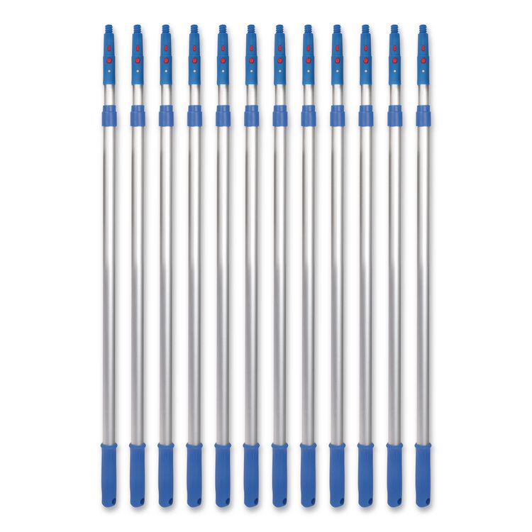 6 ft Telescopic Aluminum Extension Pole with Click/Lock Adapter Cone, 3.5 ft to 6 ft, Blue/Silver, 12/Carton