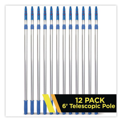 6 ft Telescopic Aluminum Extension Pole with Click/Lock Adapter Cone, 3.5 ft to 6 ft, Blue/Silver, 12/Carton