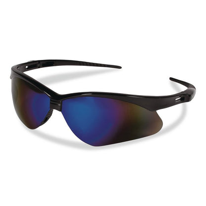 Nemesis Safety Glasses, Black Half Frame, Mirrored Blue Dual Lens