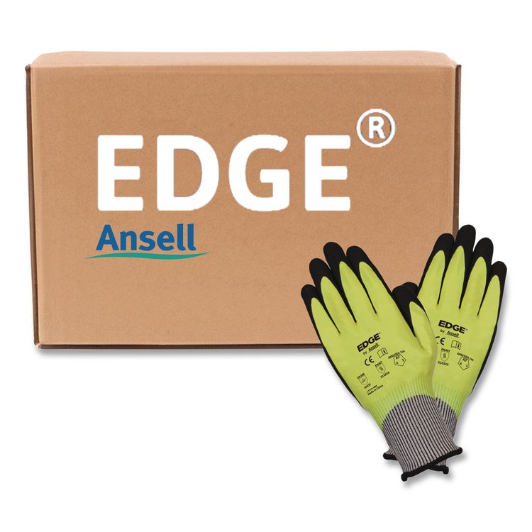 EDGE 48-969 Cut Resistance Gloves, EN388: 4X42F, 9.5" Long, (Size 8), Yellow/Black, 144 Pairs