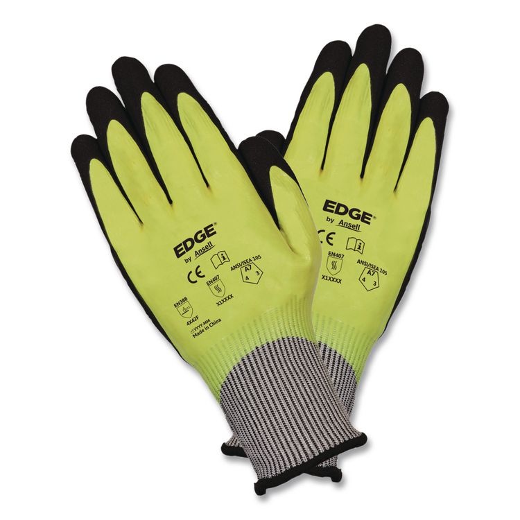 EDGE 48-969 Cut Resistance Gloves, EN388: 4X42F, 9.5" Long, (Size 10), Yellow/Black, 144 Pairs