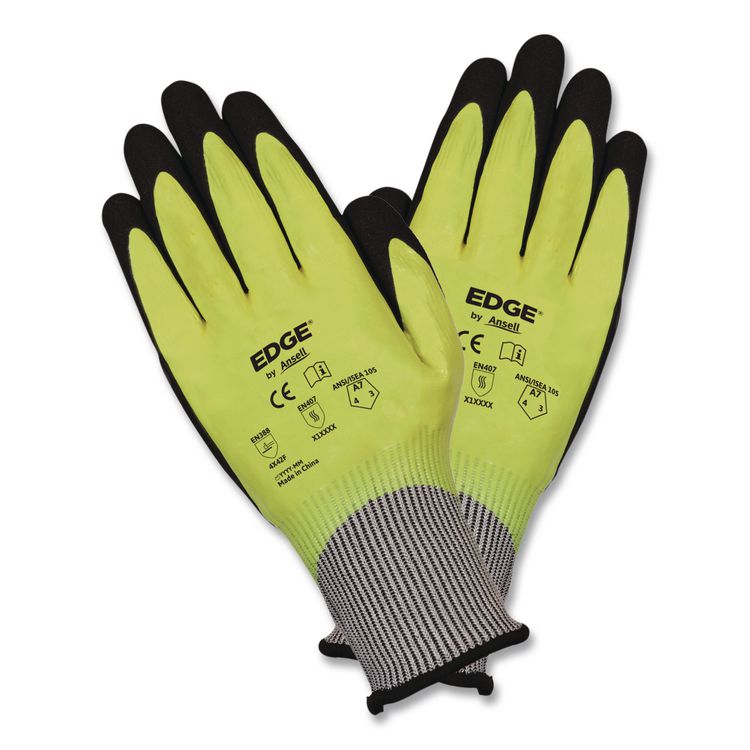 EDGE 48-969 Cut Resistance Gloves, EN388: 4X42F, 9.5" Long, (Size 11), Yellow/Black, 144 Pairs