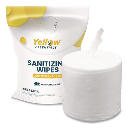 Yellow Essentials Sanitizing Wipes, 5 x 8, Unscented, White, 2,000/Refill Bag, 4 Refill Bags/Carton
