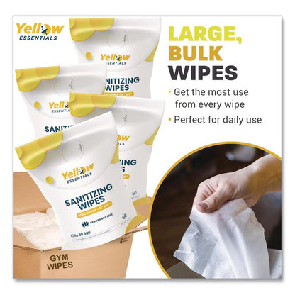 Yellow Essentials Sanitizing Wipes, 5 x 8, Unscented, White, 2,000/Refill Bag, 4 Refill Bags/Carton