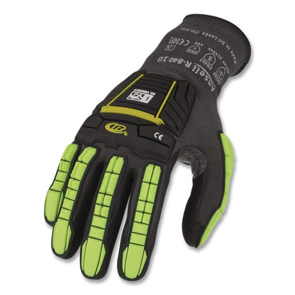 RINGERS R840 Cut and Impact Protection Gloves, EN388: 4131AP, 11" Long, 4X-Large (Size 12), Black/Green-Yellow, 72 Pairs