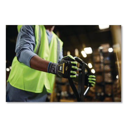 RINGERS R840 Cut and Impact Protection Gloves, EN388: 4131AP, 11" Long, 2X-Large (Size 10), Black/Green-Yellow, 72 Pairs
