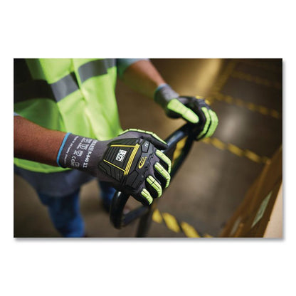 RINGERS R840 Cut and Impact Protection Gloves, EN388: 4131AP, 11" Long, 4X-Large (Size 12), Black/Green-Yellow, 72 Pairs