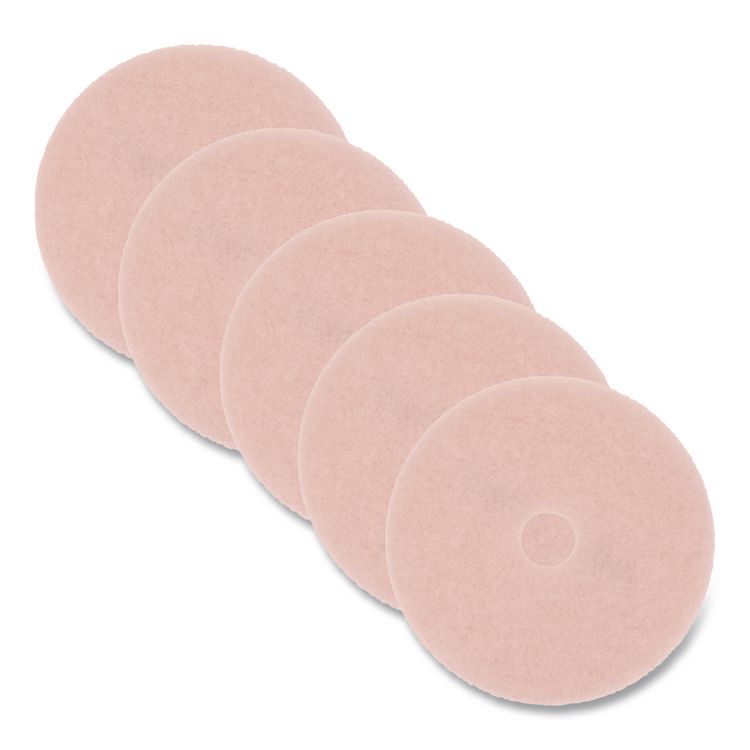 Burnish Floor Pads, 28" Diameter, Pink, 5/Carton